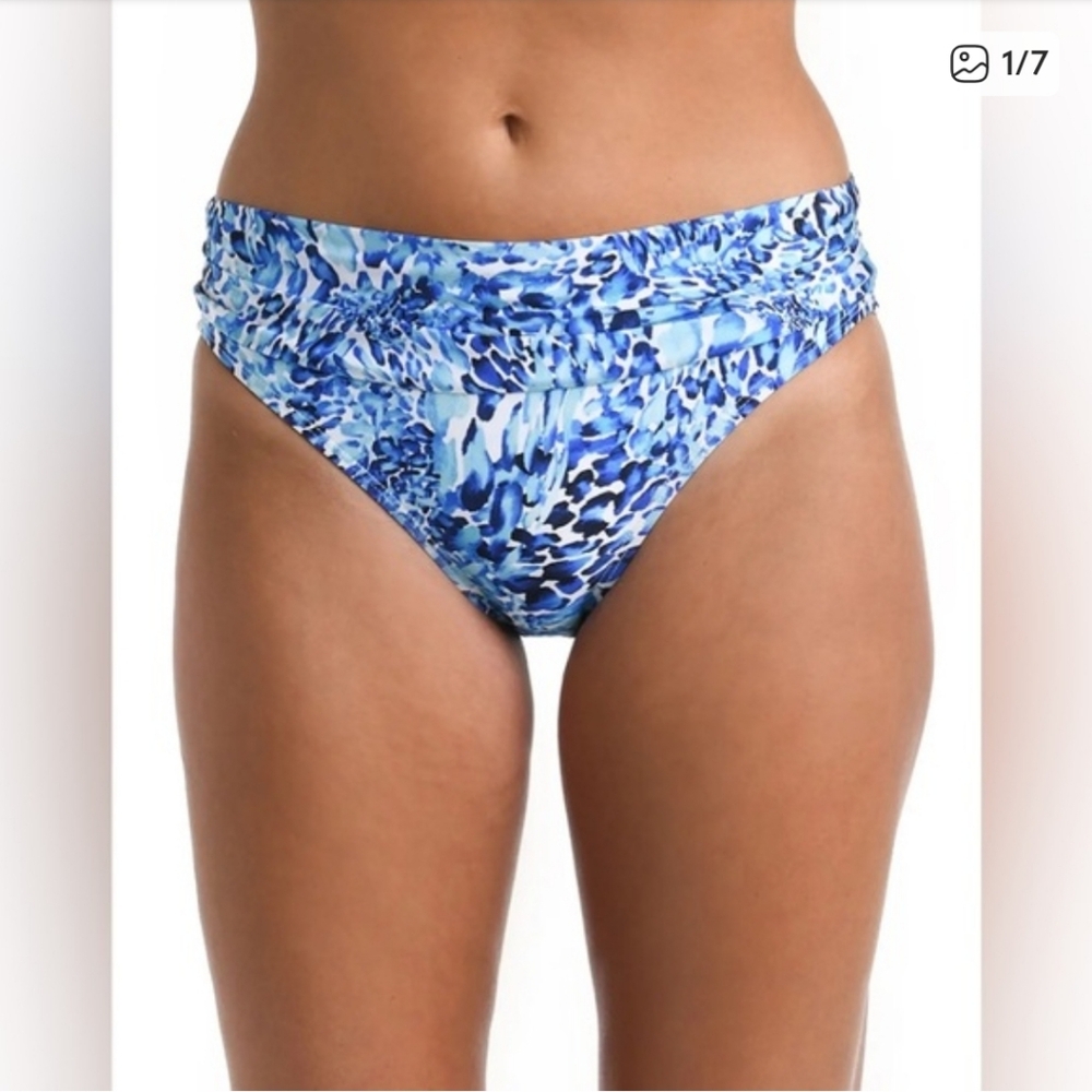 La Blanca  Shirred Band Hipster Bottom Blue Leopard Print Slimming NWT sz 8